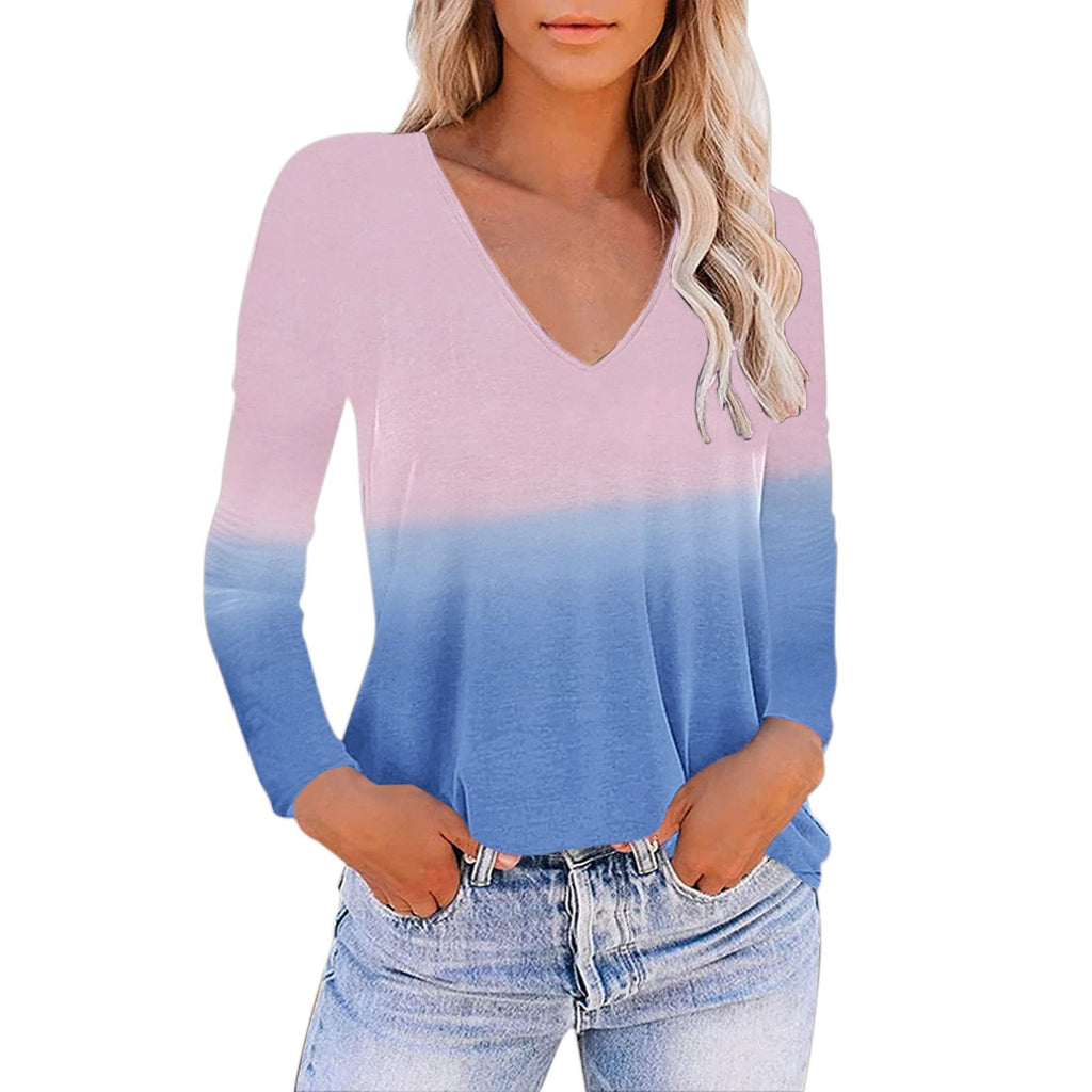Gradient V-Neck Flowy Tee for Women