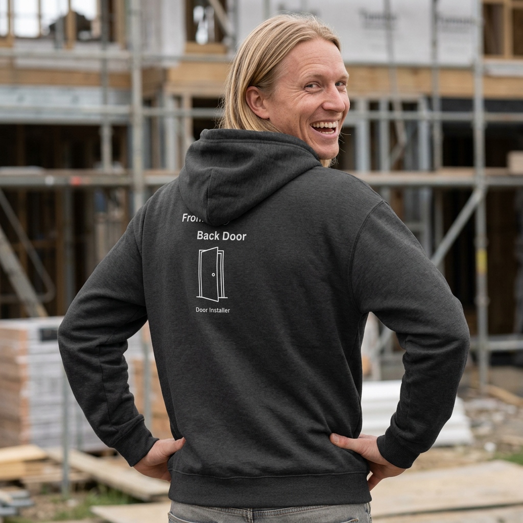 Back Door Installer Hoodie — Funny Door Installer Crewneck for Tradesmen
