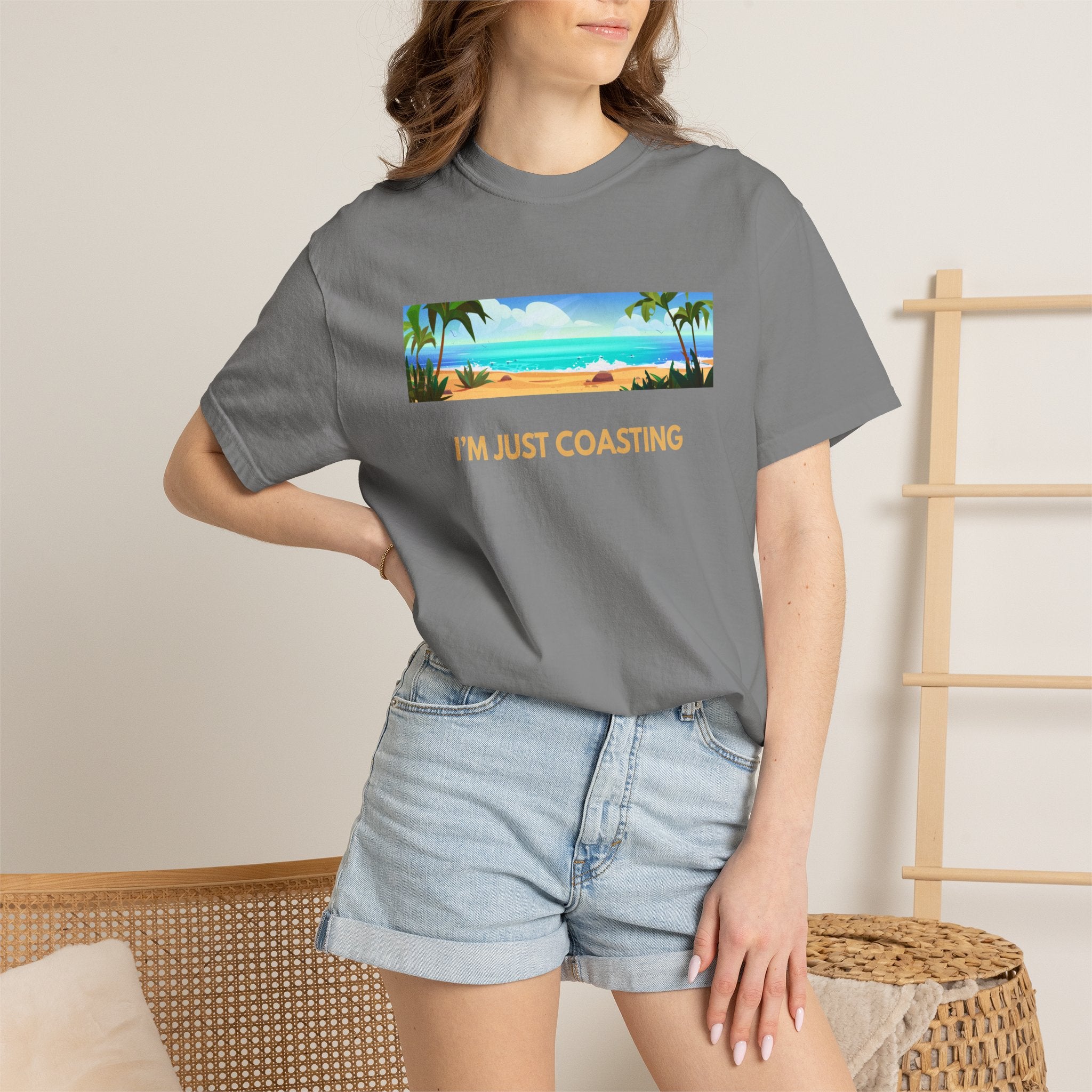 Beach Vibes Tee — "I'm Just Coasting" Coastal Graphic T-Shirt