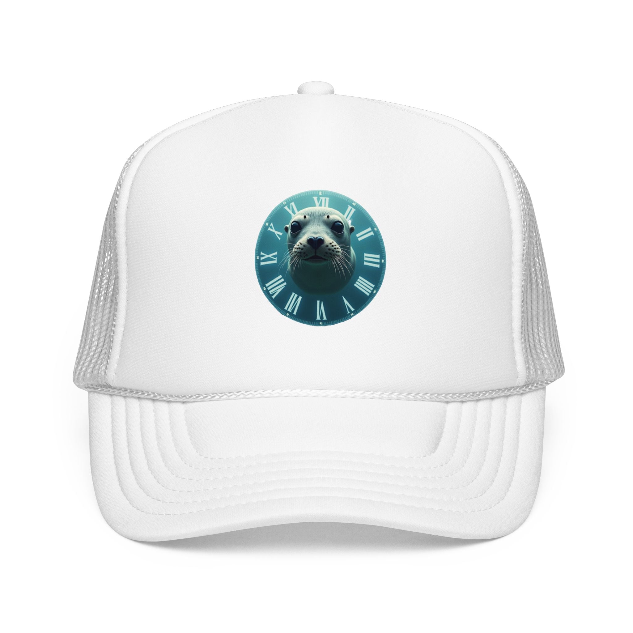 Seal Clock Trucker Hat — Cute Marine Animal Foam Trucker Cap