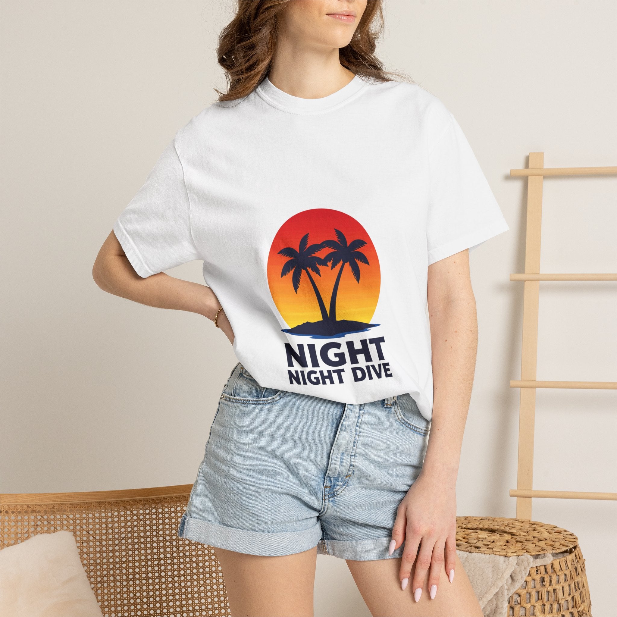 Night Dive Palm Beach T-Shirt — Retro Sunset Tropical Tee