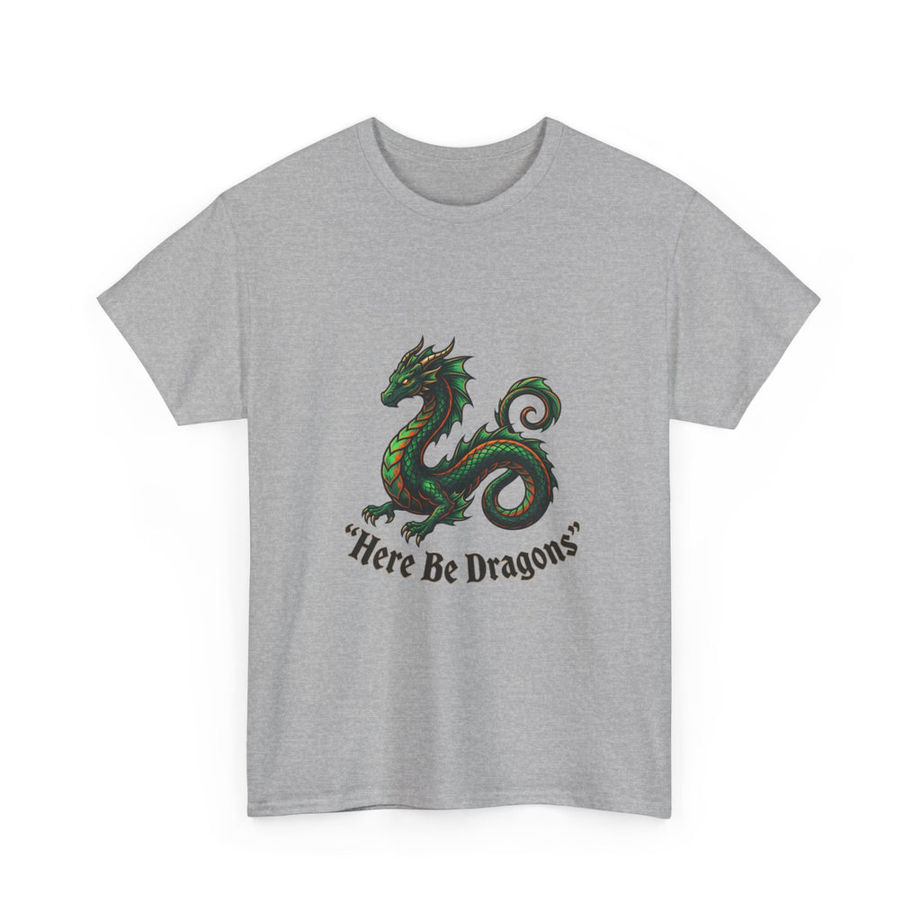 Dragon Graphic T-Shirt — "Here Be Dragons" Fantasy Tee