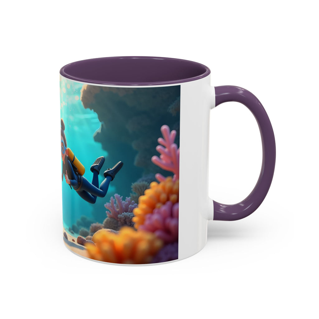 Scuba Diving Couple Accent Coffee Mug — Underwater Coral Reef Design (11/15 oz)