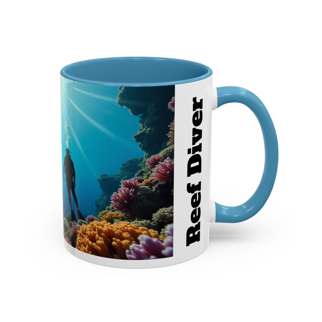 Reef Diver Accent Coffee Mug – Scuba Ocean Underwater Scene (11/15oz)
