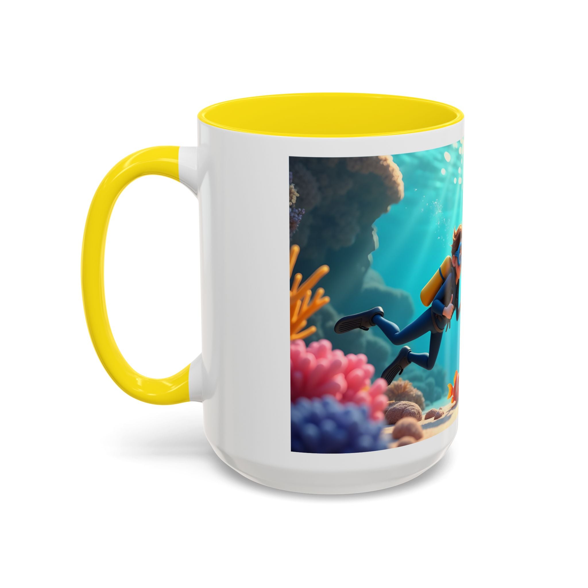 Scuba Diving Couple Accent Coffee Mug — Underwater Coral Reef Design (11/15 oz)