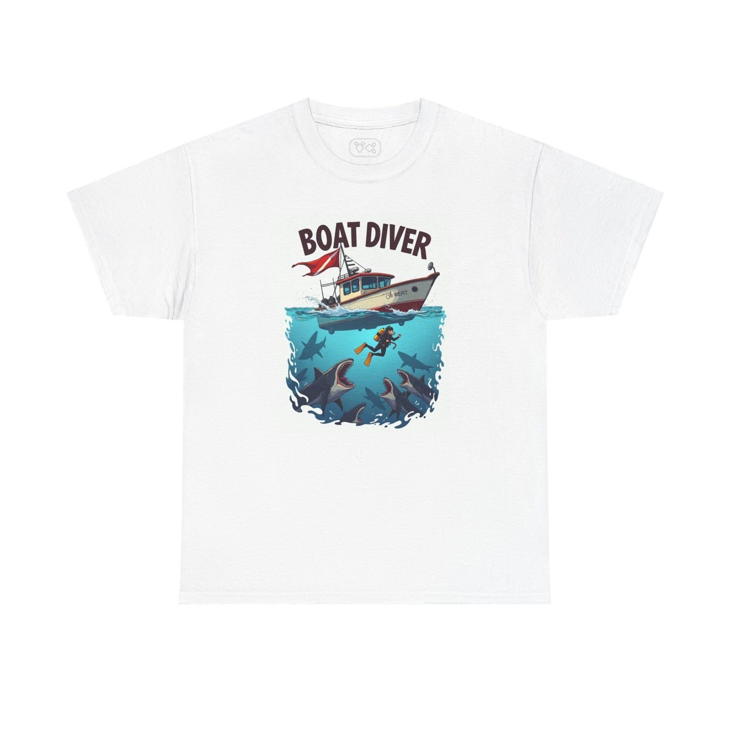 Boat Diver T‑Shirt – Scuba Diving Graphic Tee with Boat and Underwater Scene