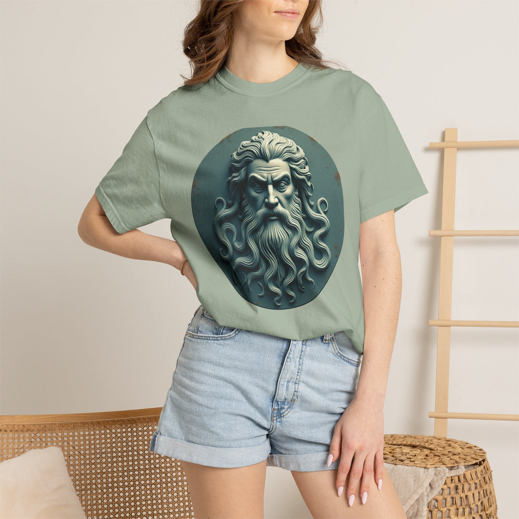 Mythic Neptune Head T-Shirt — Ocean God Sculpture Tee