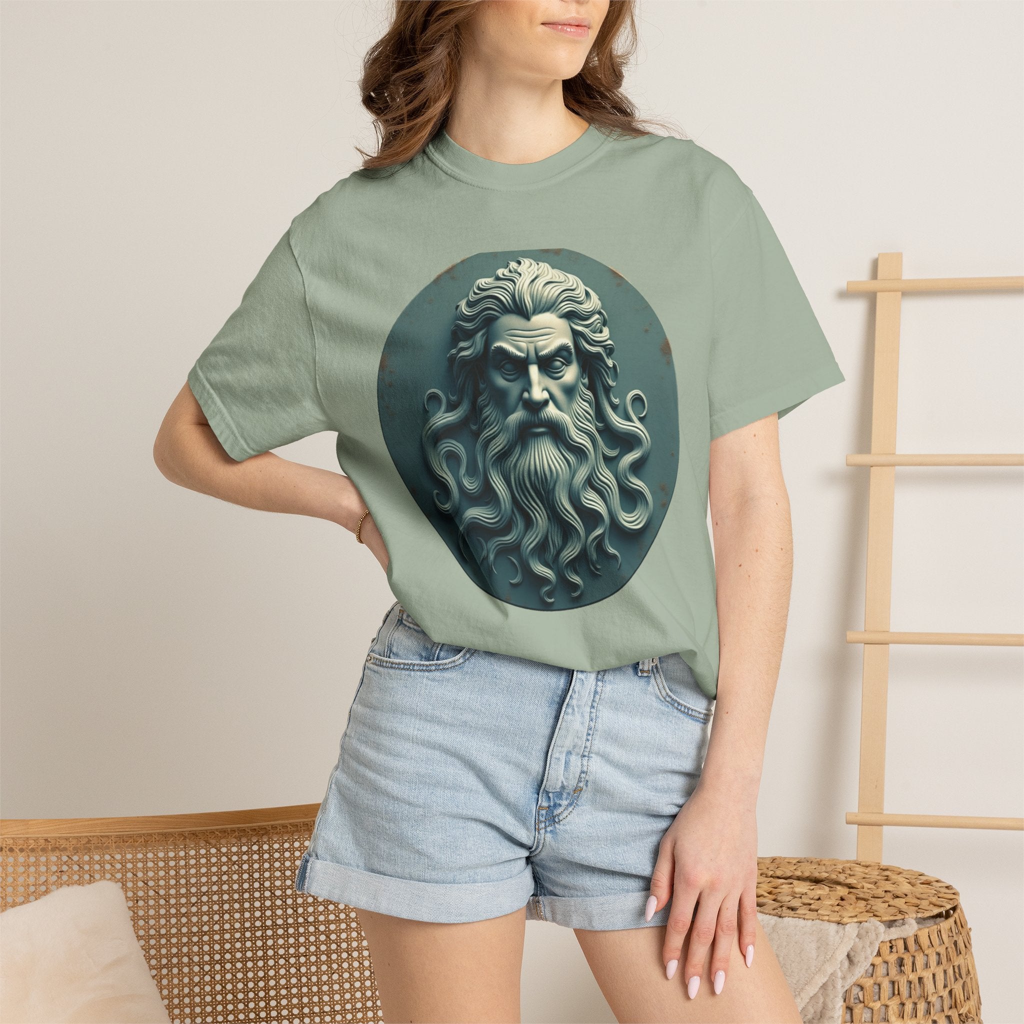 Mythic Neptune Head T-Shirt — Ocean God Sculpture Tee