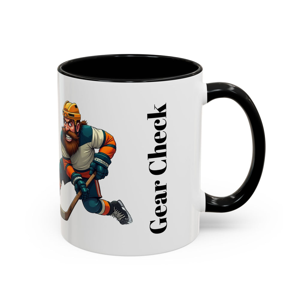 Hockey 'Gear Check' Accent Coffee Mug — Funny Hockey Player Illustration (11/15oz)