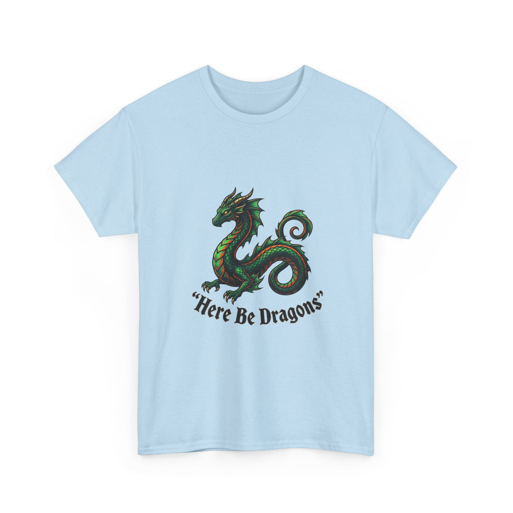 Dragon Graphic T-Shirt — "Here Be Dragons" Fantasy Tee