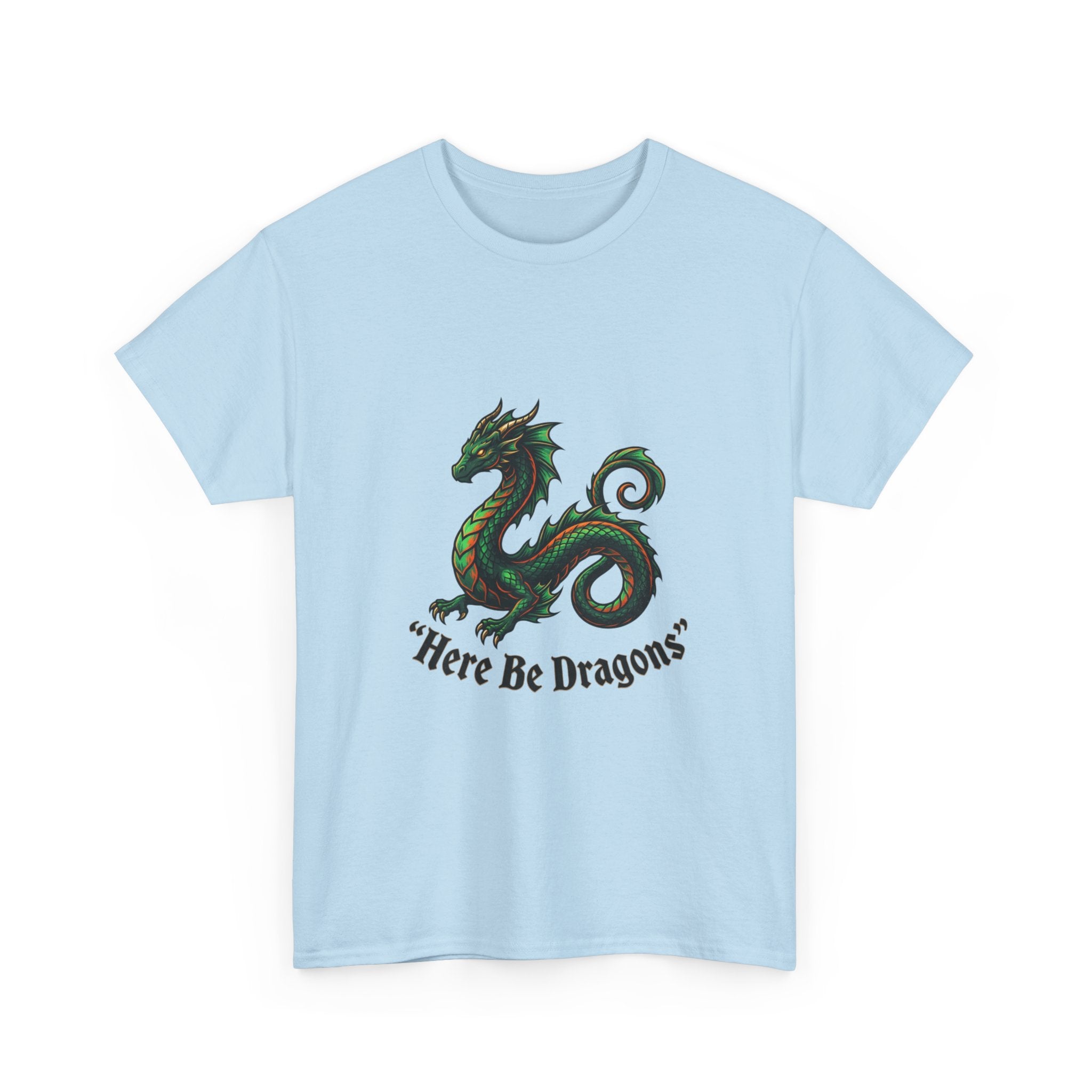 Dragon Graphic T-Shirt — "Here Be Dragons" Fantasy Tee
