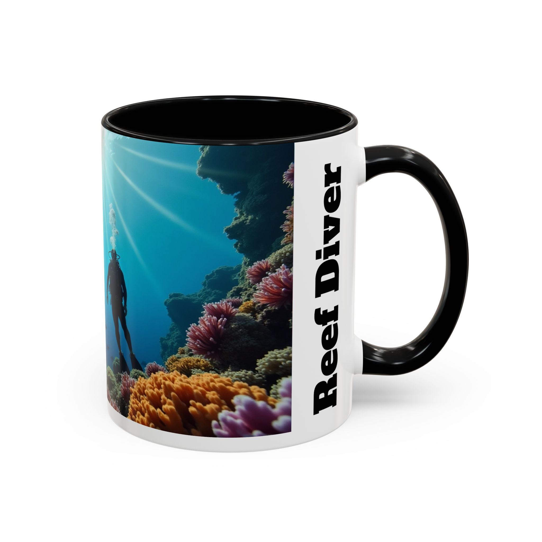 Reef Diver Accent Coffee Mug – Scuba Ocean Underwater Scene (11/15oz)