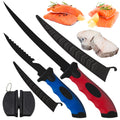 2PCS fillet knife Set 5 & 7 inch Stainless Steel fillet knife for fish Fishing Gear Fishing Tool Set Fishing Accessories Non-Slip Handles with Sharpener Fishing/Camping Knife Red & Blue