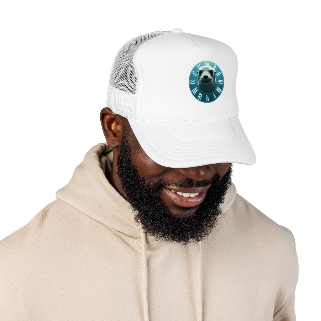 Seal Clock Trucker Hat — Cute Marine Animal Foam Trucker Cap