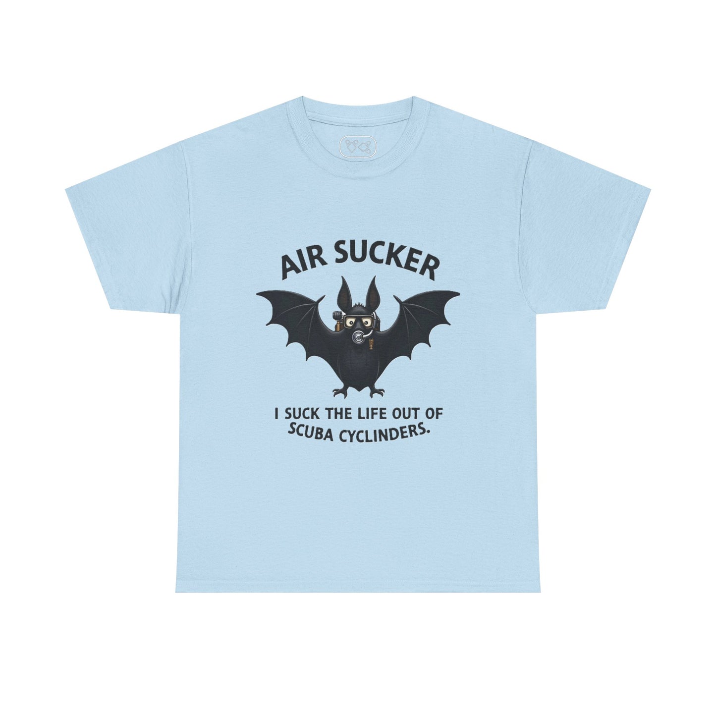 Air Sucker Bat Tee — Funny Scuba Diving T-Shirt (“I suck the life out of scuba cyclinders”)