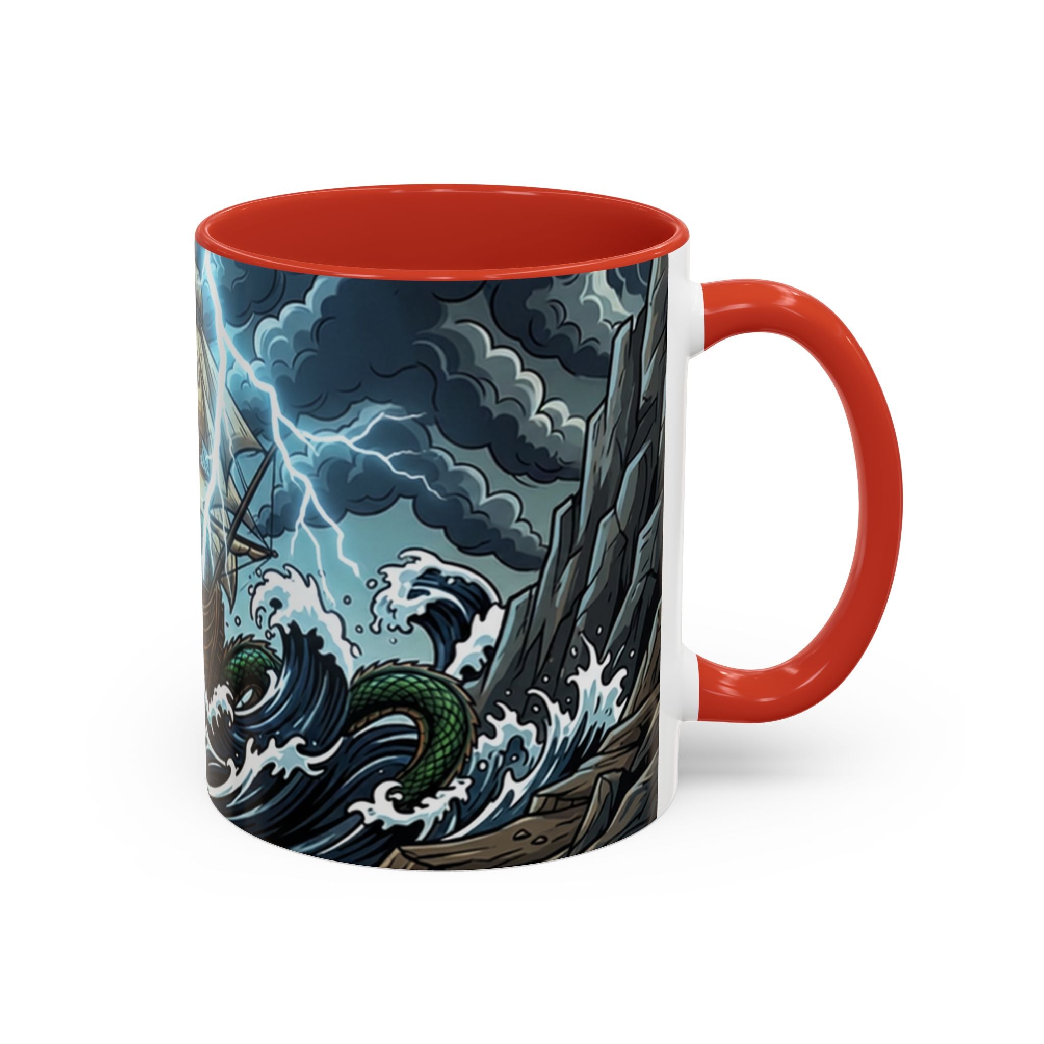 Sea Serpent Attack Coffee Mug — Nautical Storm Art Accent Mug (11/15oz)