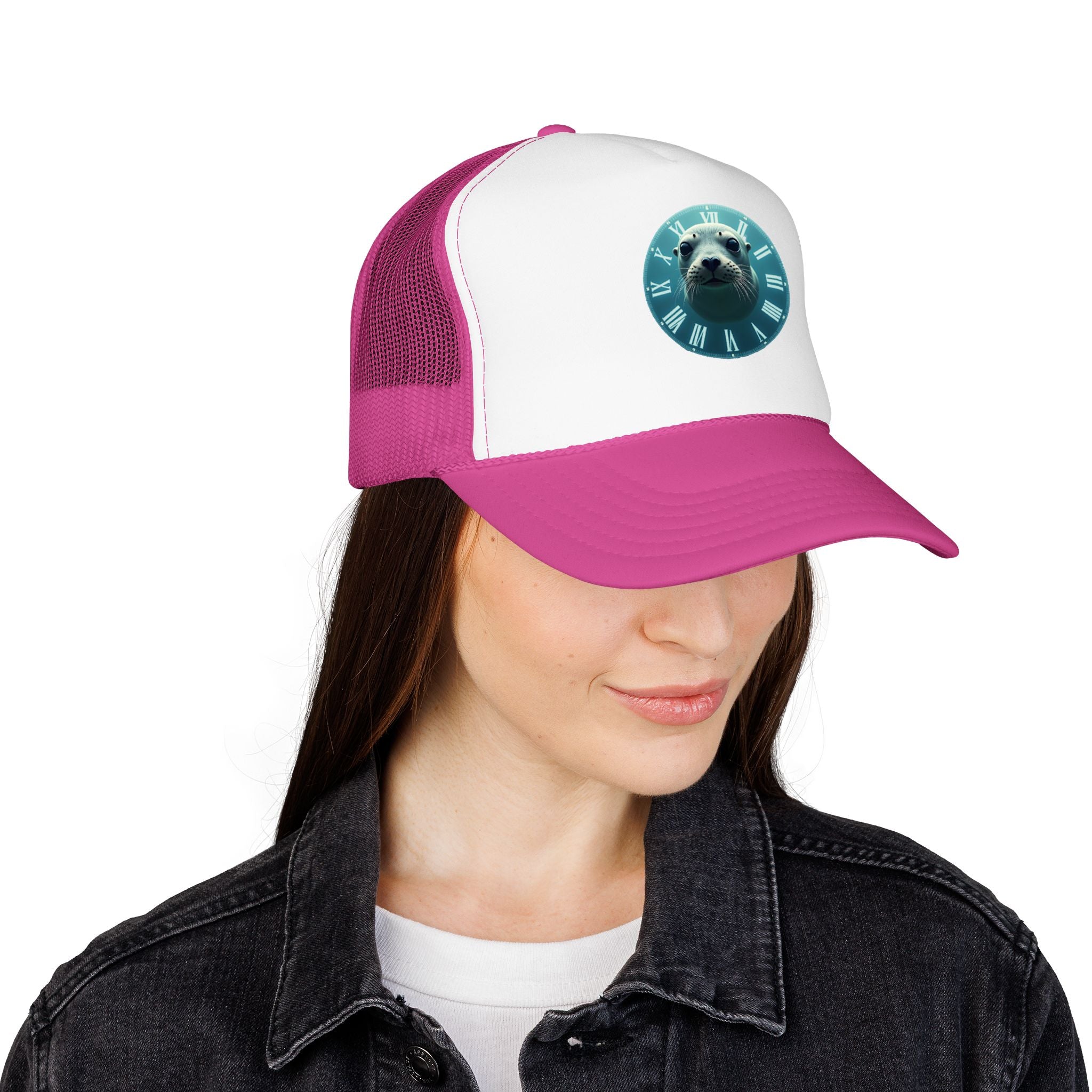 Seal Clock Trucker Hat — Cute Marine Animal Foam Trucker Cap