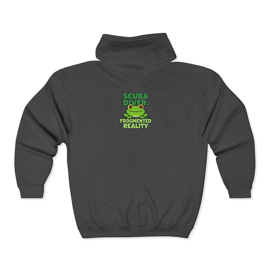 Scuba Diver Frog Full‑Zip Hoodie – "Scuba Diver, Frogmented Reality" Graphic Zip-Up