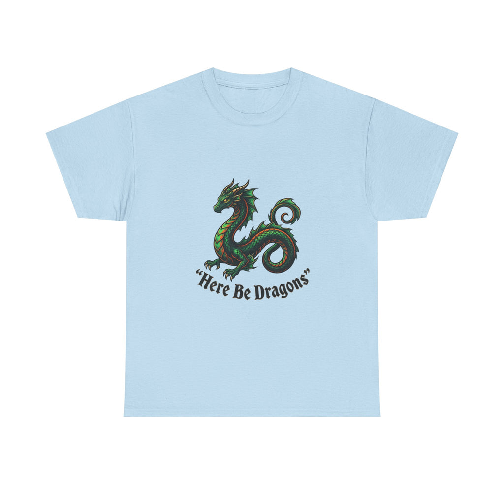 Dragon Graphic T-Shirt — "Here Be Dragons" Fantasy Tee