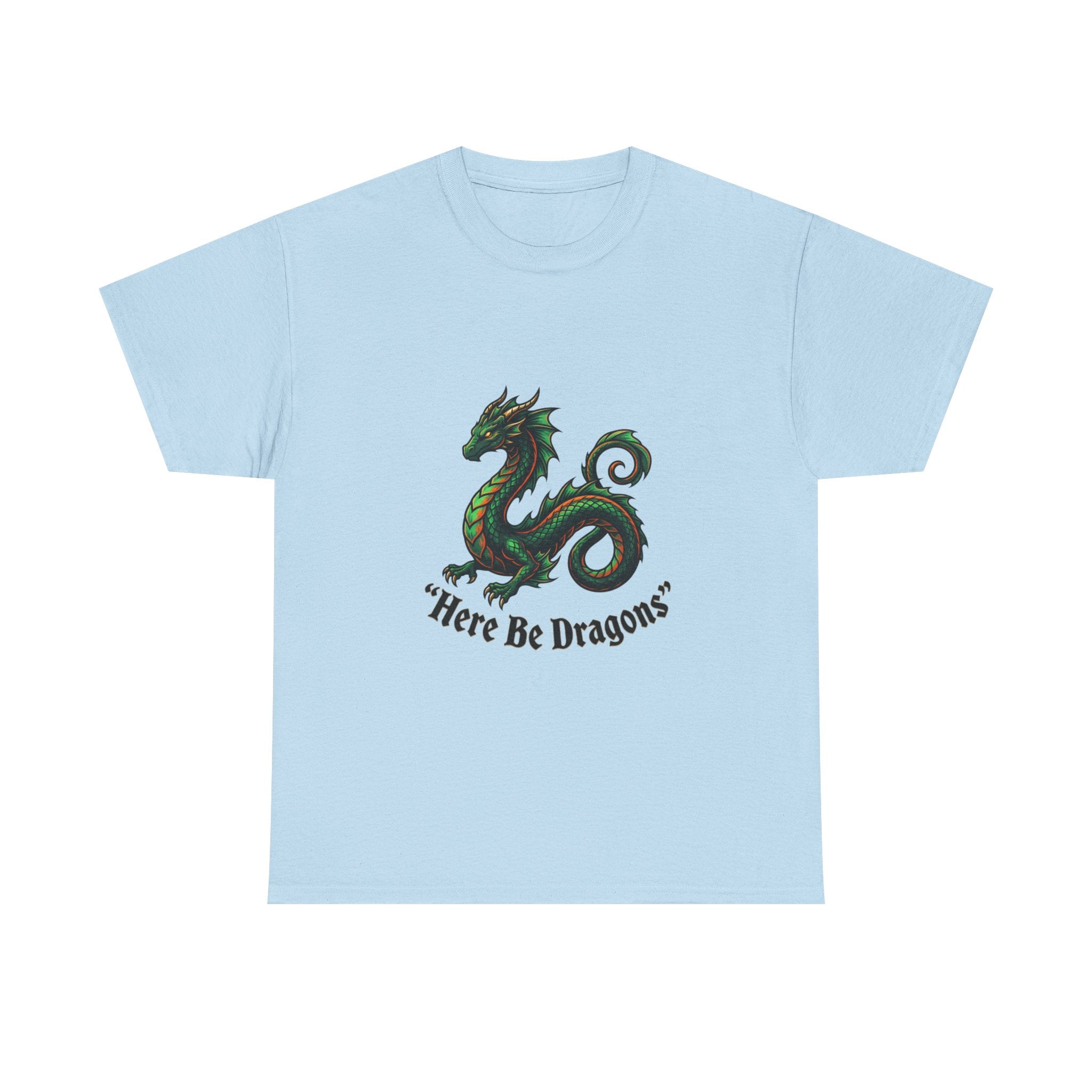 Dragon Graphic T-Shirt — "Here Be Dragons" Fantasy Tee