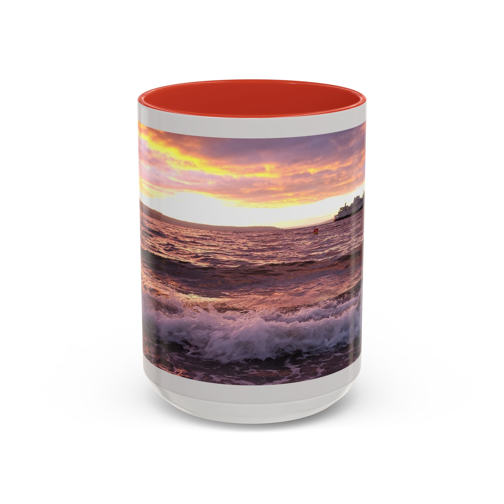 Sunset Ocean Accent Coffee Mug — Seaside Waves Sunrise Photo (11/15oz)