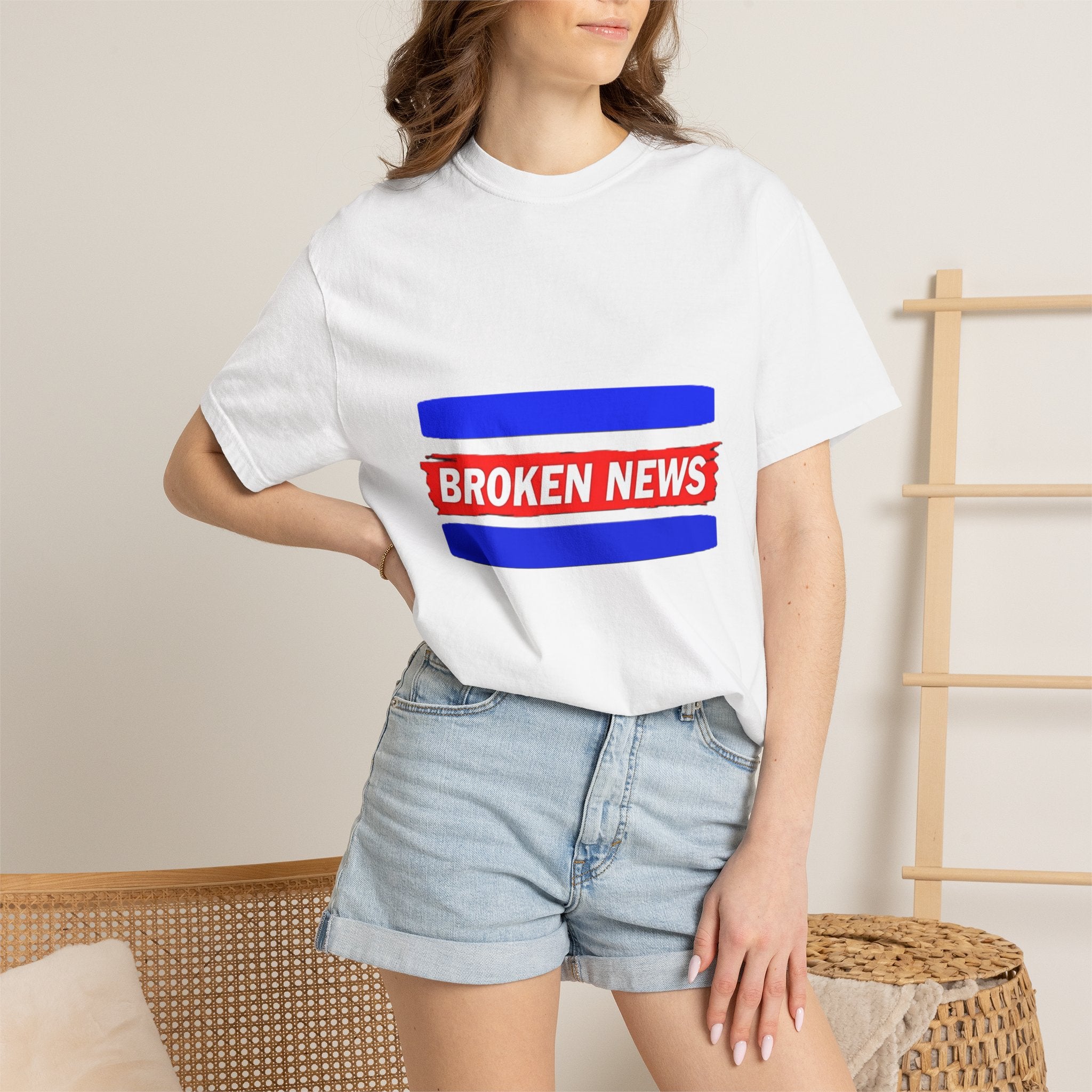 Broken News Tee — Retro Red & Blue Graphic T-Shirt