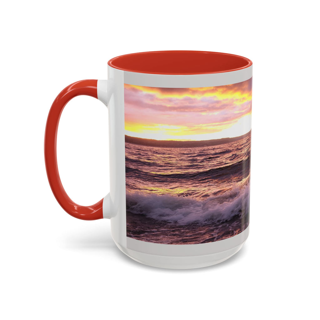 Sunset Ocean Accent Coffee Mug — Seaside Waves Sunrise Photo (11/15oz)