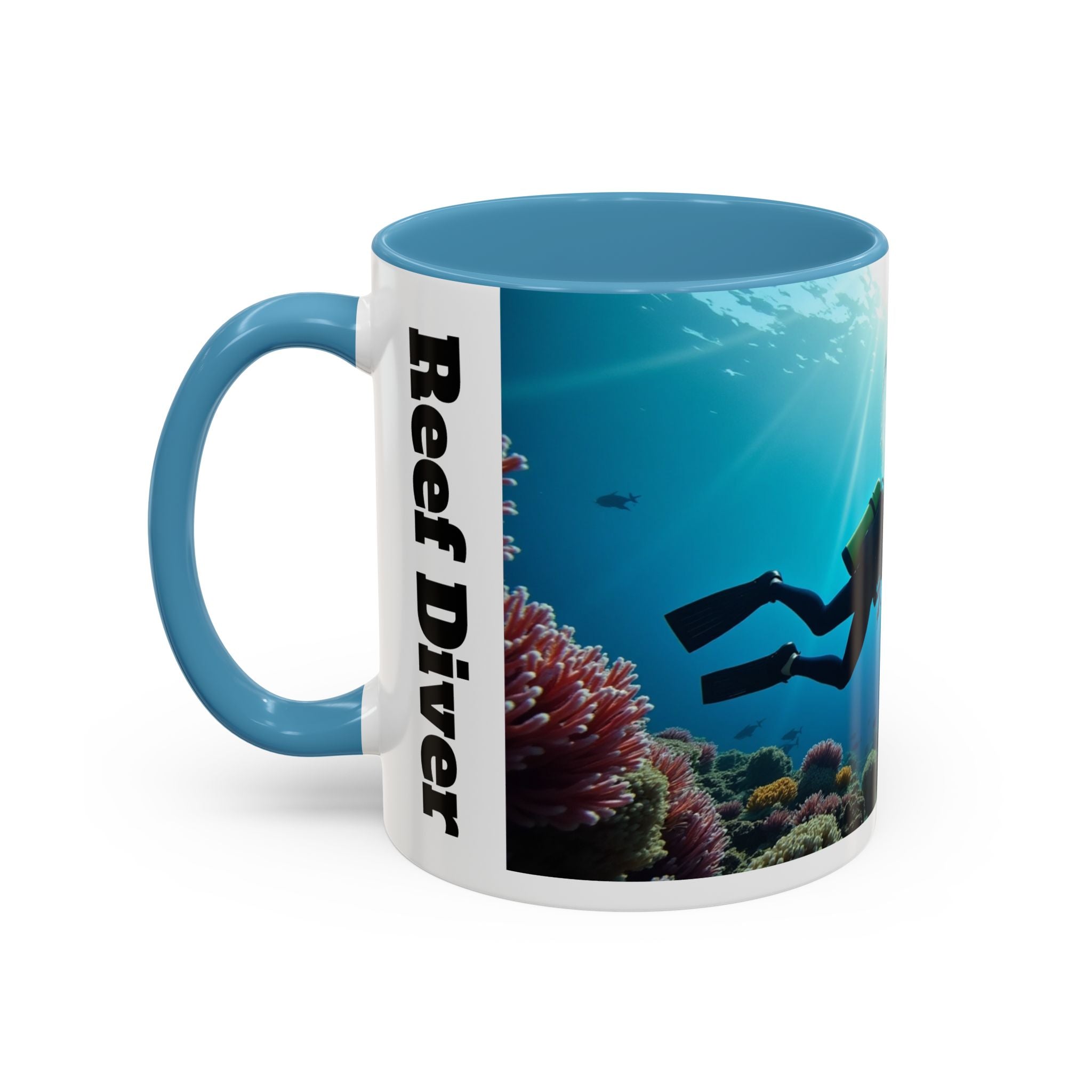 Reef Diver Accent Coffee Mug – Scuba Ocean Underwater Scene (11/15oz)