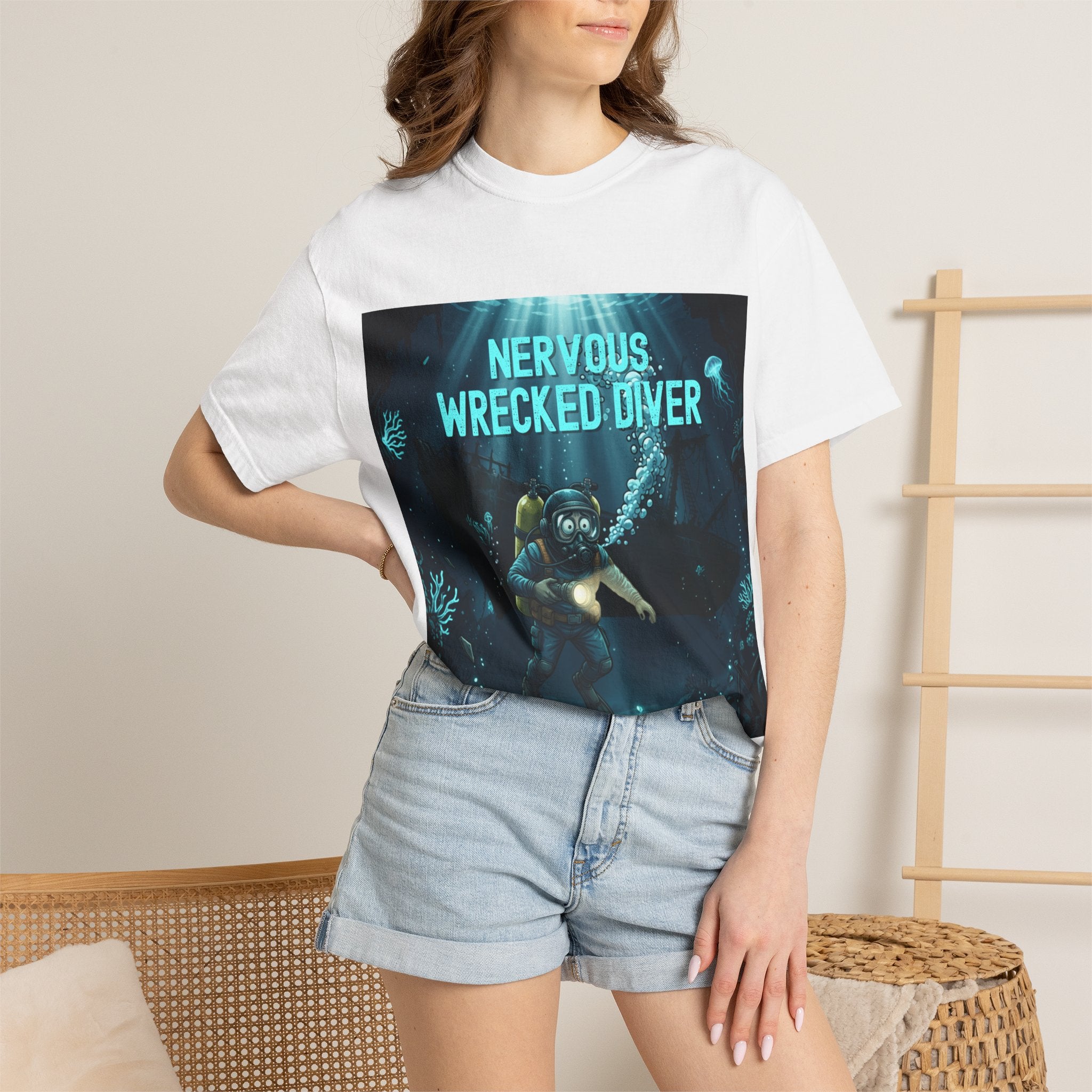 Nervous, Wrecked Diver T‑Shirt — Retro Scuba Diver Graphic Tee