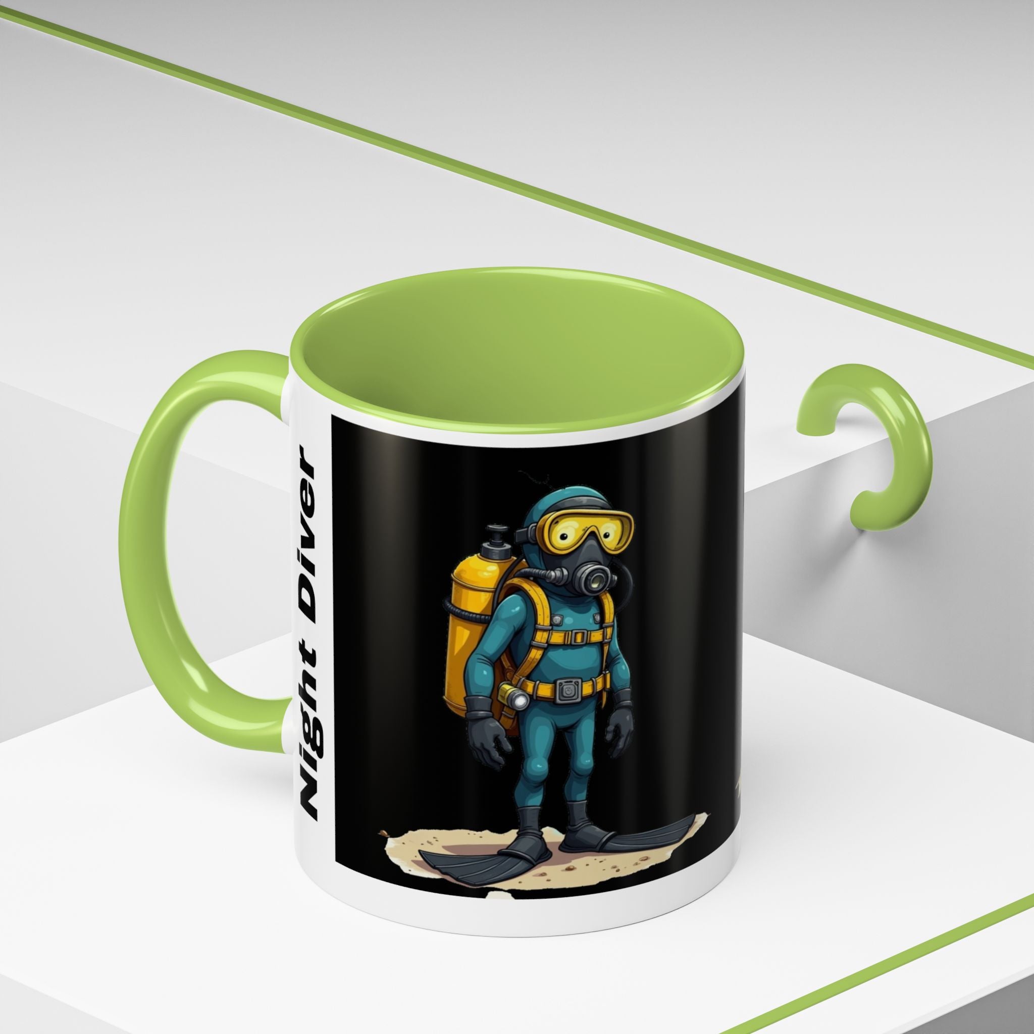 Night Diver Coffee Mug — Scuba Diver Graphic Accent Mug (11/15oz)