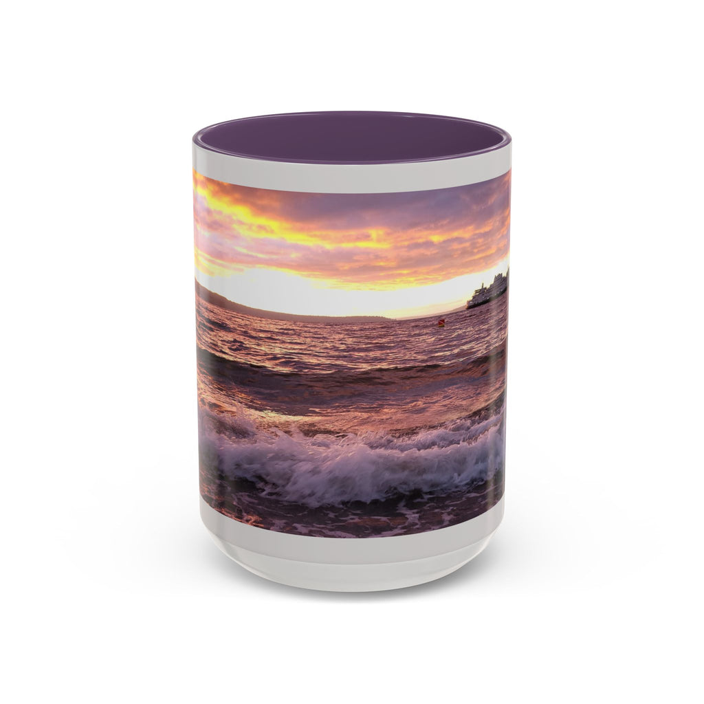 Sunset Ocean Accent Coffee Mug — Seaside Waves Sunrise Photo (11/15oz)
