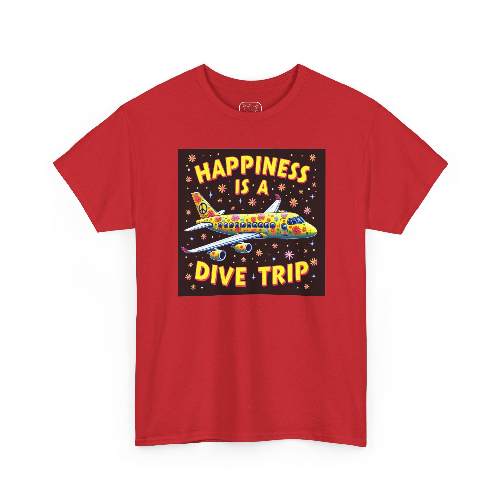 T‑Shirt — "Happiness Is A Dive Trip" Colorful Plane Travel Tee