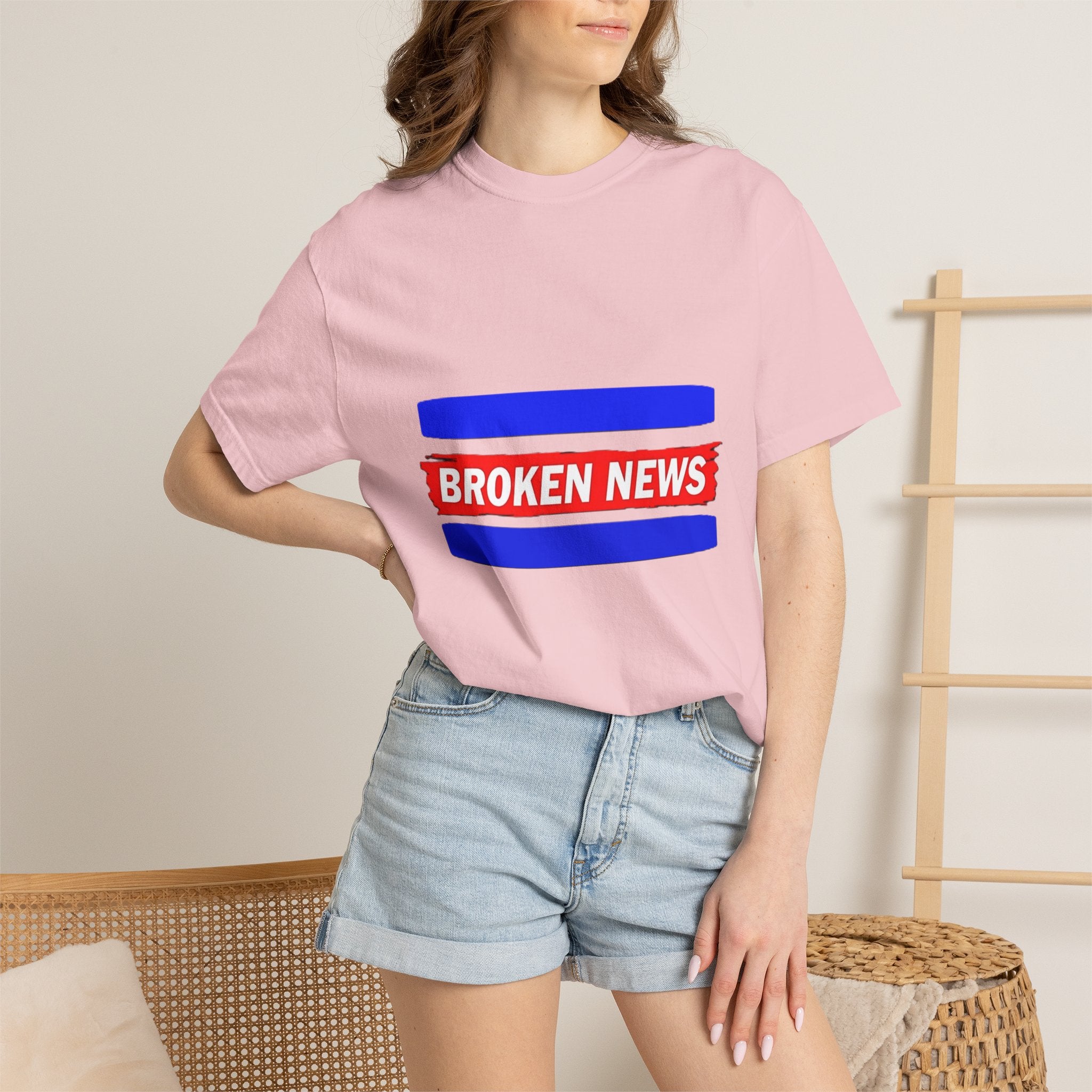 Broken News Tee — Retro Red & Blue Graphic T-Shirt