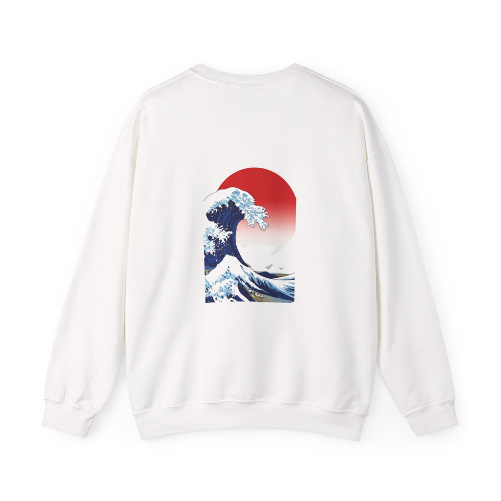 Great Wave Crewneck Sweatshirt — Japanese Wave Graphic with Red Sun