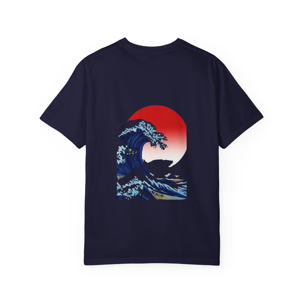 Great Wave Crewneck Sweatshirt — Japanese Wave Graphic with Red Sun