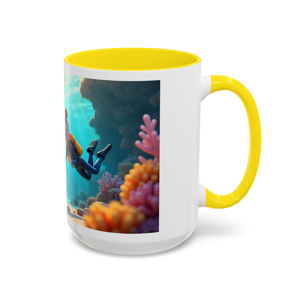 Scuba Diving Couple Accent Coffee Mug — Underwater Coral Reef Design (11/15 oz)