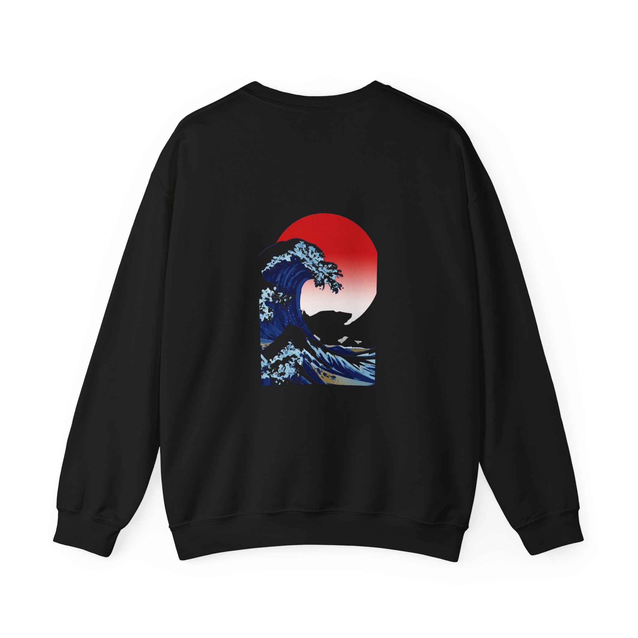 Great Wave Crewneck Sweatshirt — Japanese Wave Graphic with Red Sun