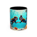 Scuba Diving Couple Accent Coffee Mug — Underwater Coral Reef Design (11/15 oz)