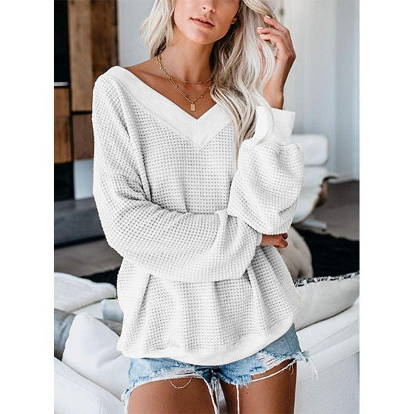 Loose V-Neck Plaid Knit Sweater