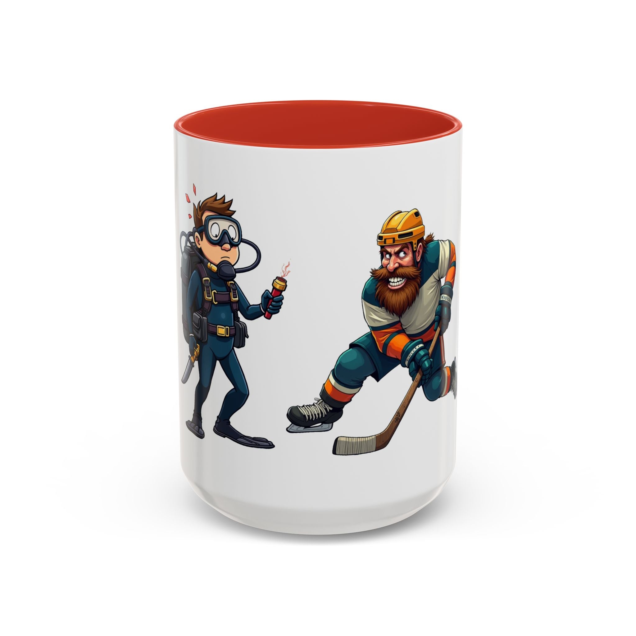 Hockey 'Gear Check' Accent Coffee Mug — Funny Hockey Player Illustration (11/15oz)