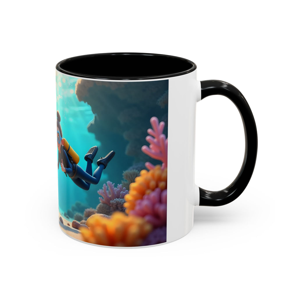Scuba Diving Couple Accent Coffee Mug — Underwater Coral Reef Design (11/15 oz)