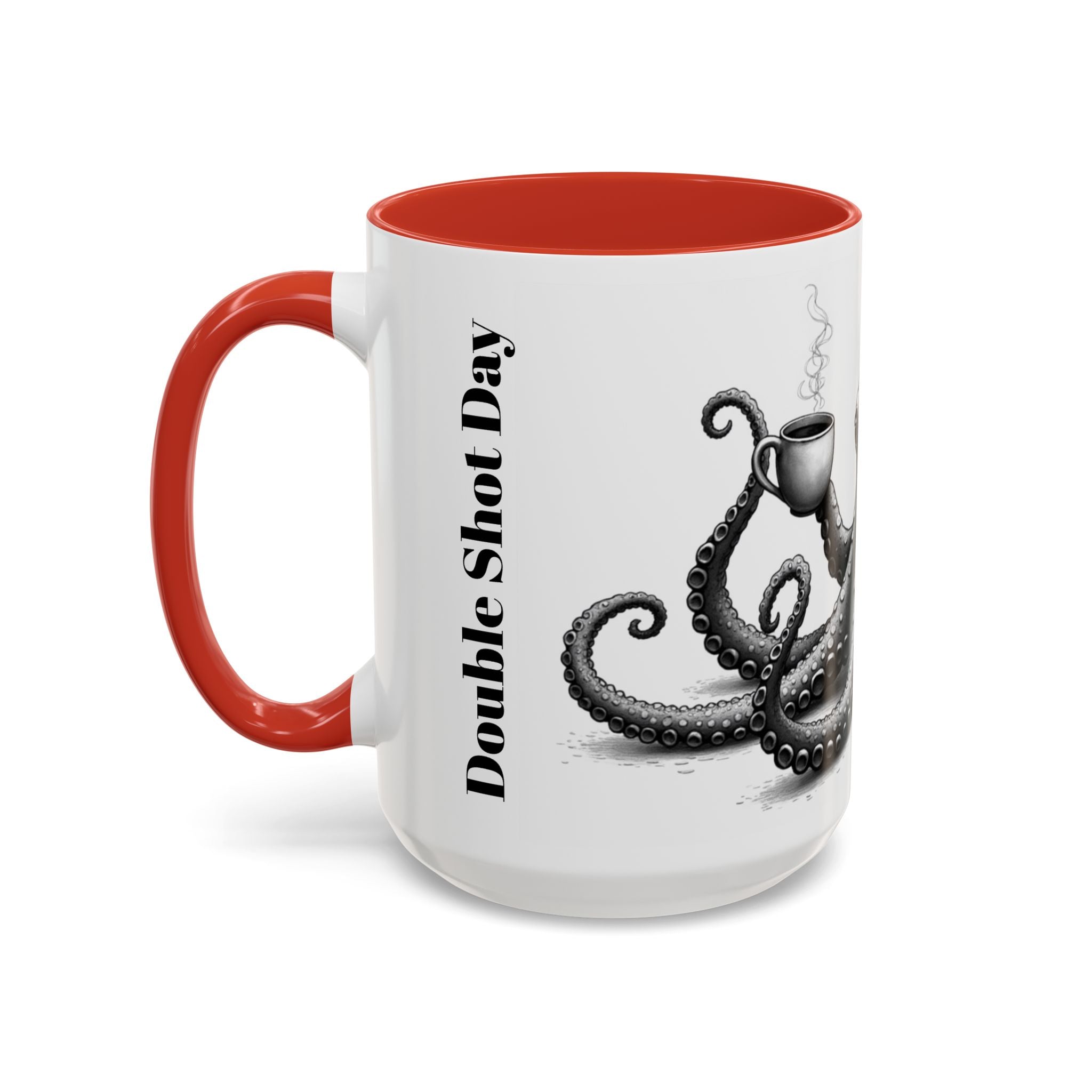 Octopus Coffee Mug — "Double Shot Day" Accent Ceramic Mug (11/15oz)