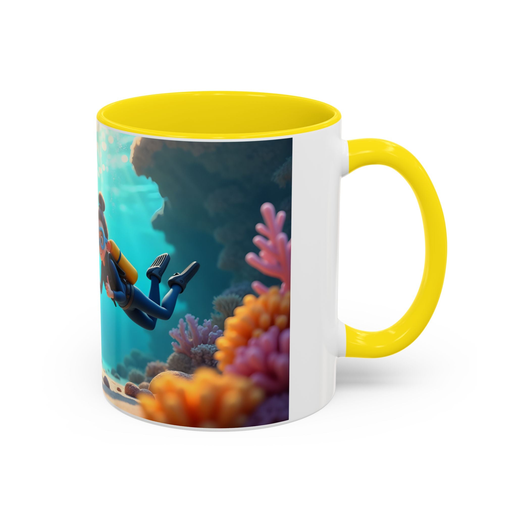 Scuba Diving Couple Accent Coffee Mug — Underwater Coral Reef Design (11/15 oz)