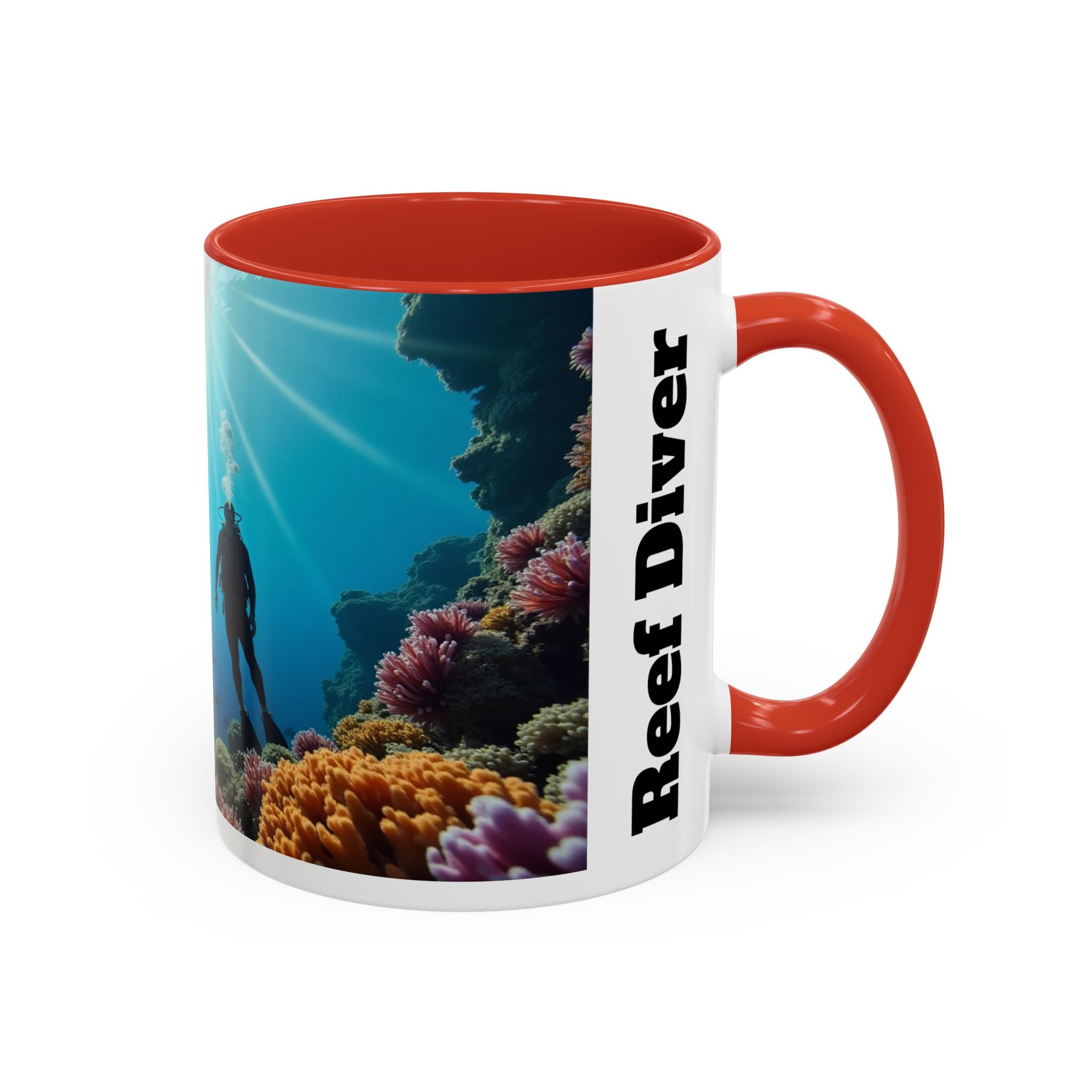 Reef Diver Accent Coffee Mug – Scuba Ocean Underwater Scene (11/15oz)