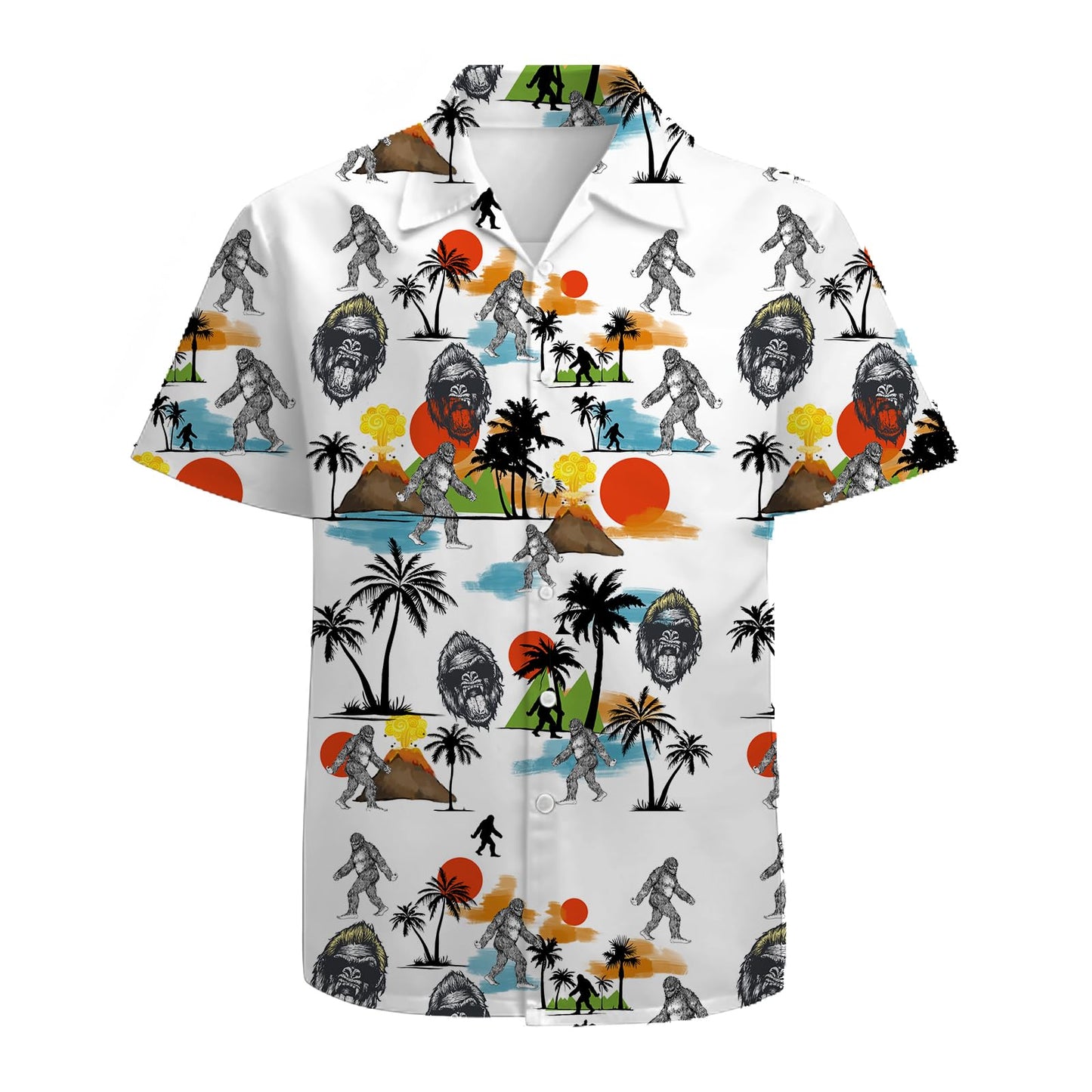 Bigfoot Mens Funny Hawaiian Shirts 3D Graphic Button Down Short Sleeve Tropical Holiday Beach Aloha Shirt