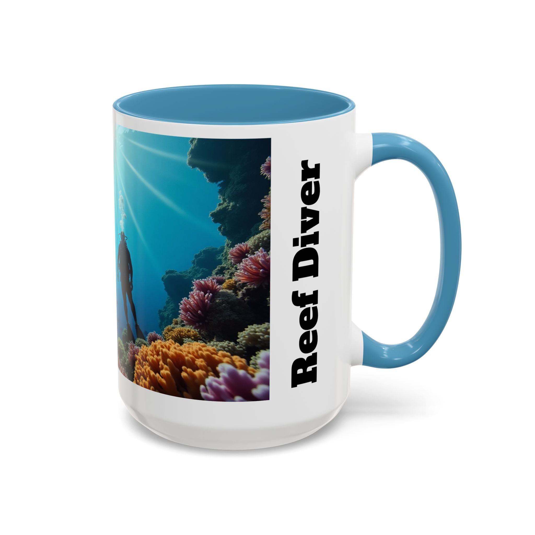 Reef Diver Accent Coffee Mug – Scuba Ocean Underwater Scene (11/15oz)