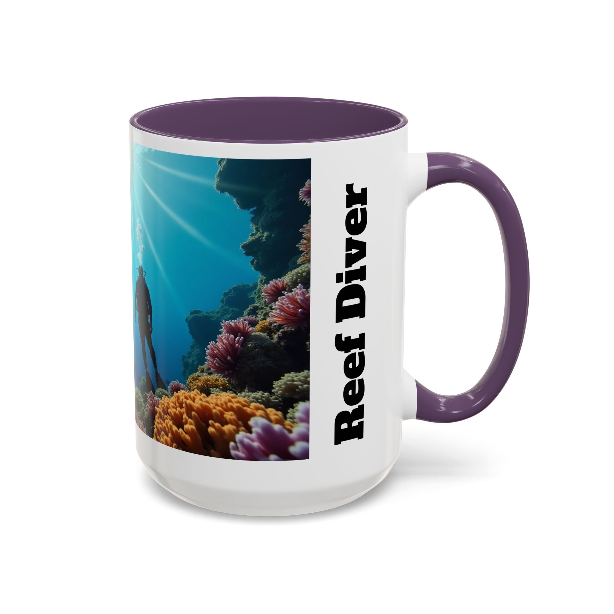Reef Diver Accent Coffee Mug – Scuba Ocean Underwater Scene (11/15oz)