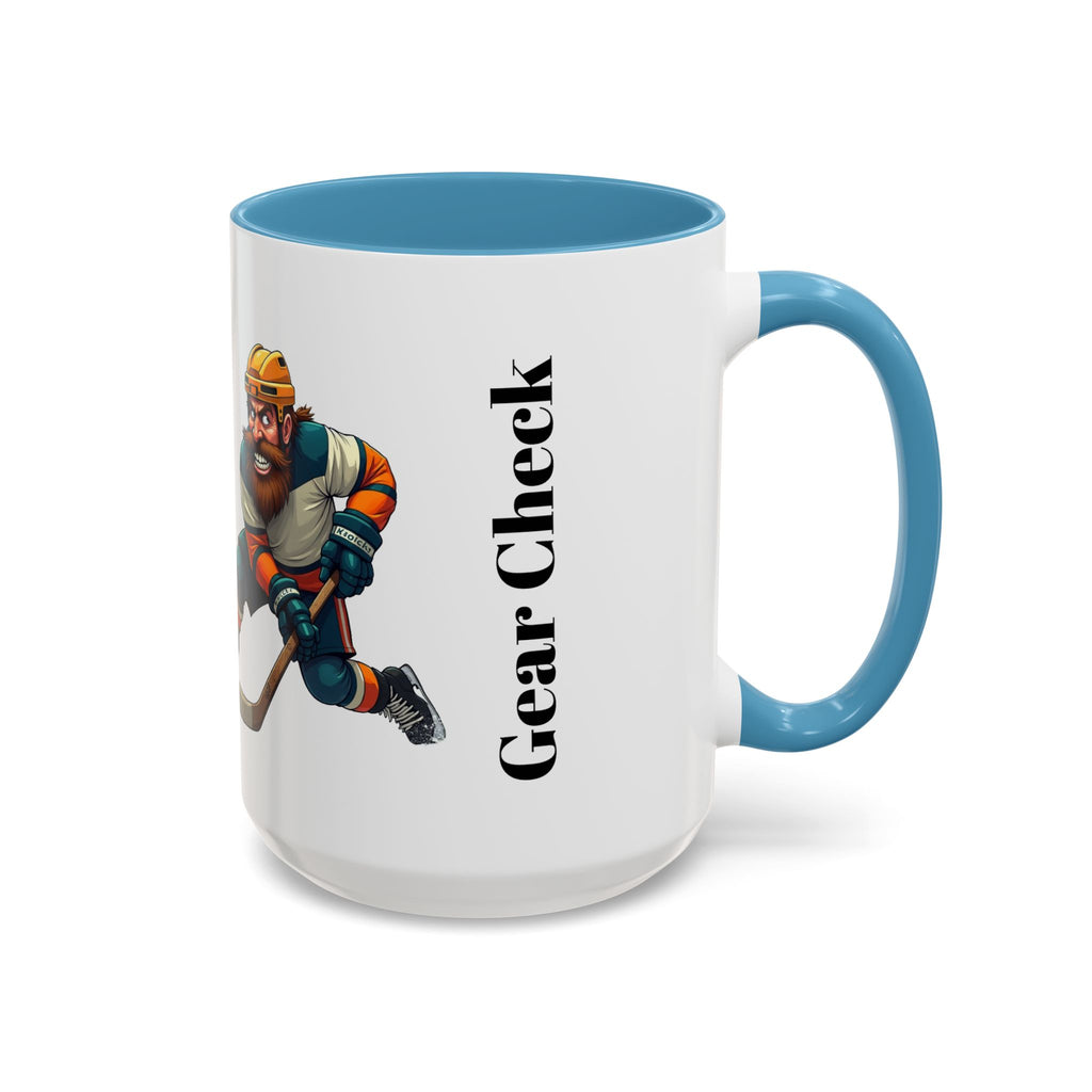 Hockey 'Gear Check' Accent Coffee Mug — Funny Hockey Player Illustration (11/15oz)