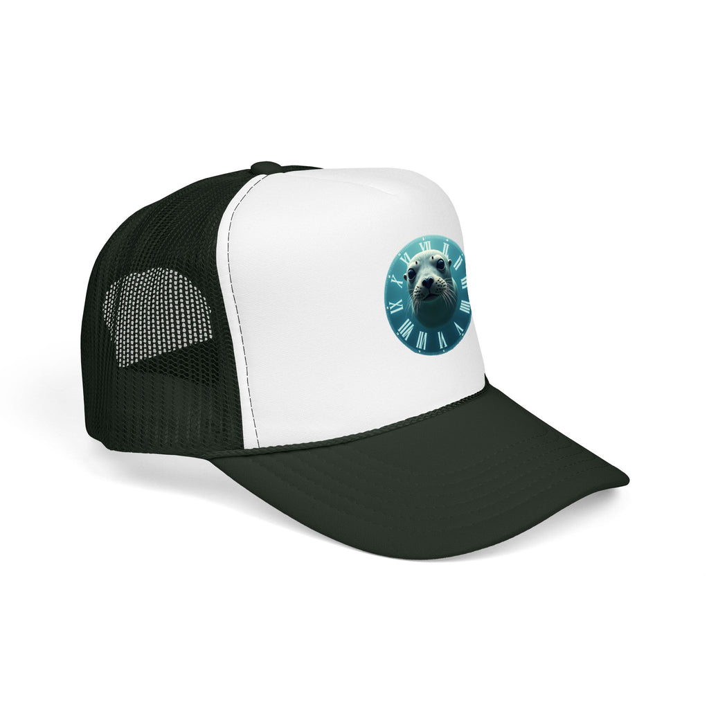 Seal Clock Trucker Hat — Cute Marine Animal Foam Trucker Cap