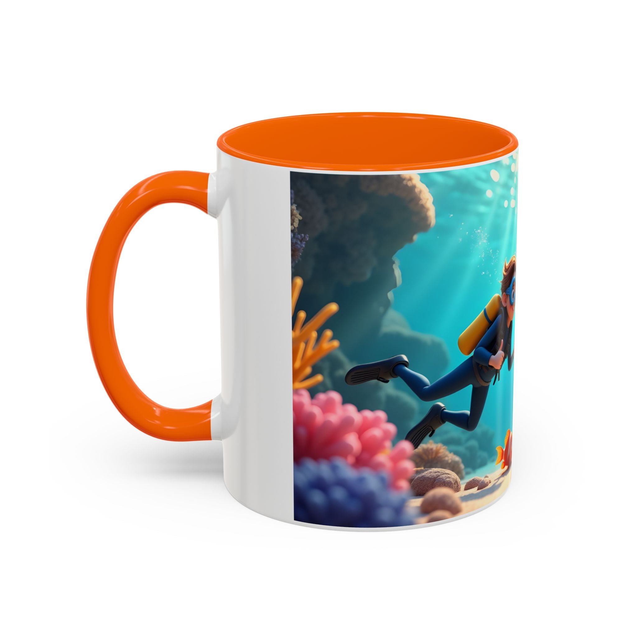 Scuba Diving Couple Accent Coffee Mug — Underwater Coral Reef Design (11/15 oz)